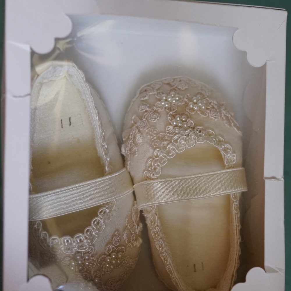 Ivory handcrafted baptism shoes size 4